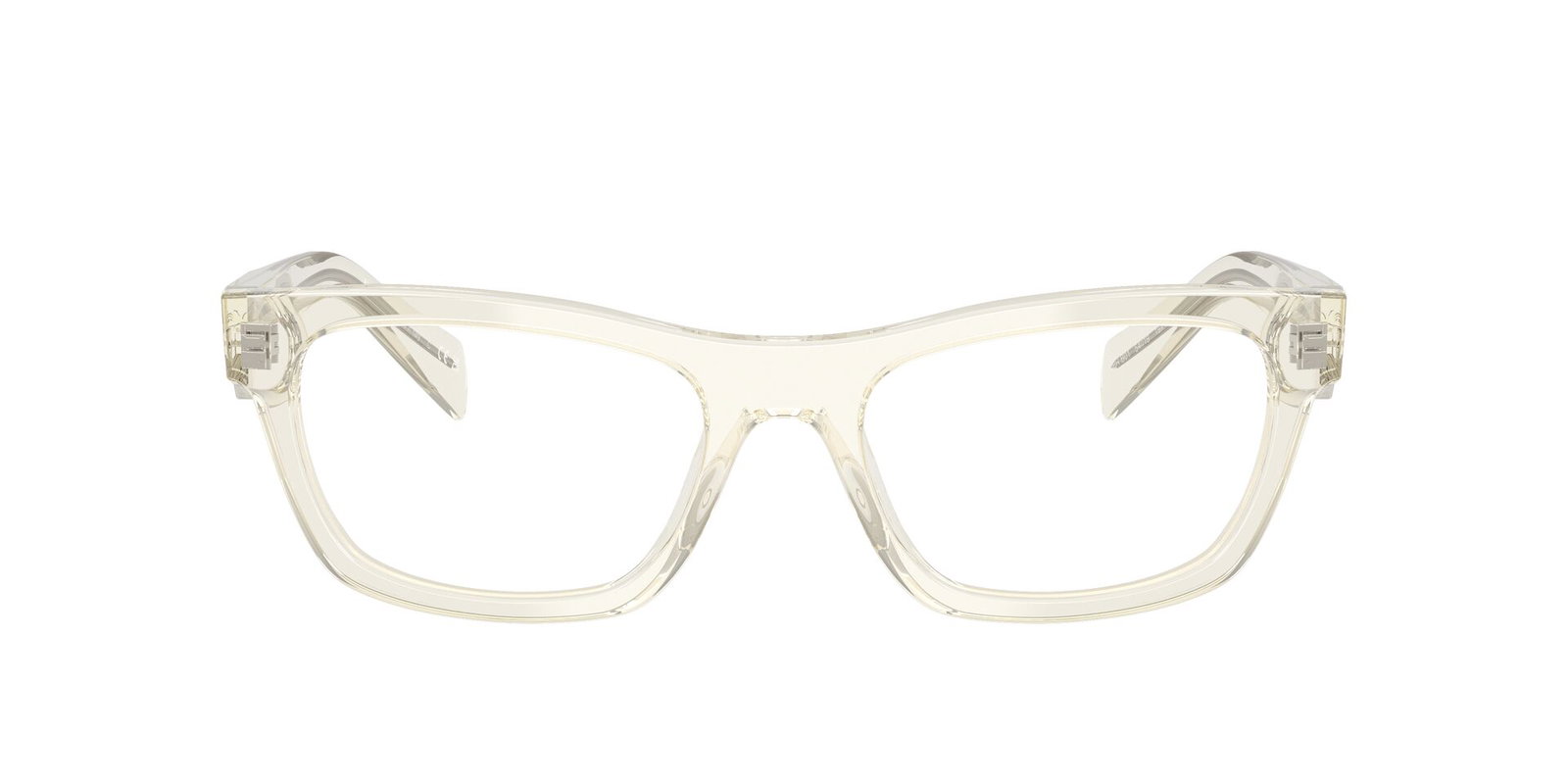 Das Bild zeigt die Prada Brille B01V in Blassgold beschichtet von vorne.